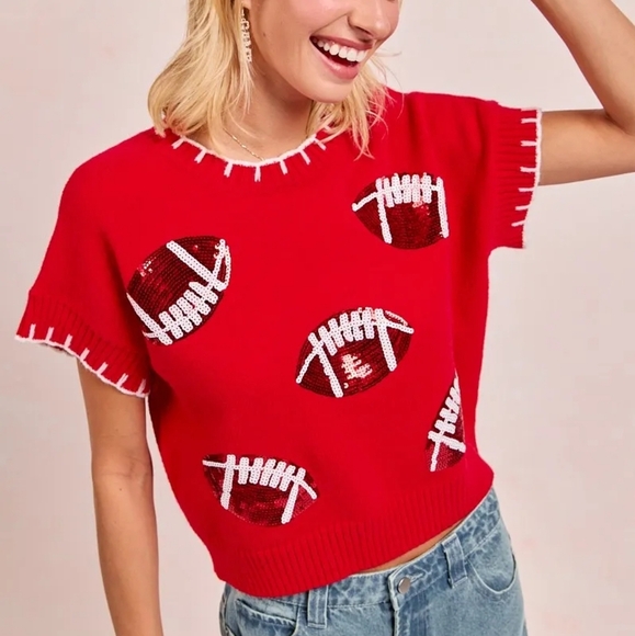 BiBi Red Football Sweater - Picture 1 of 4